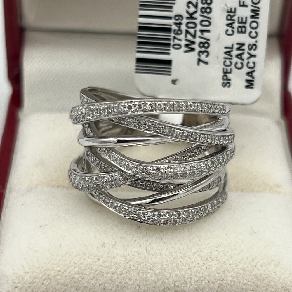 ❤️SOLD❤️ EFFY Diamond Crossover Statement Ring 3/4 ct. t.w.14K White Gold.Size 6 - Picture 1 of 17